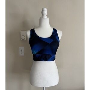 Athleta‎ Movement Bralette Sports Bra Medium Keyhole Back Blue Black Lined Cups